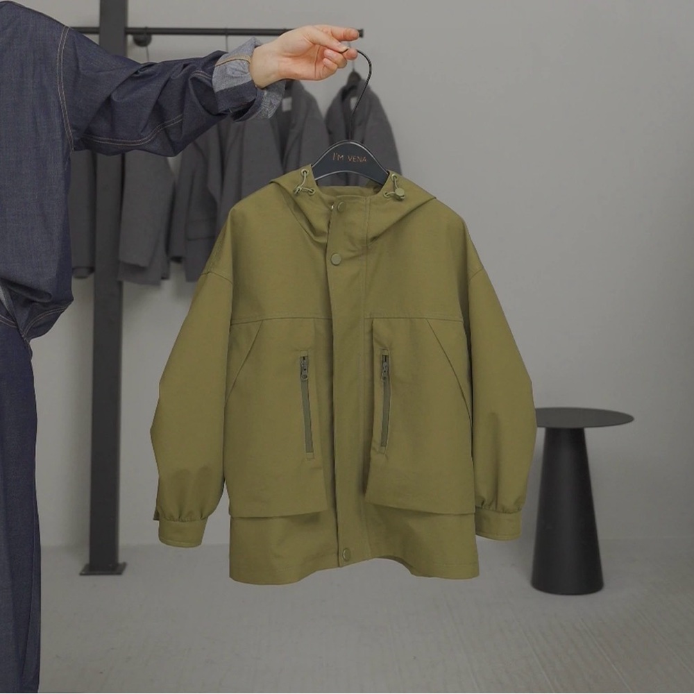 Kids Olive Green Hooded Jacket